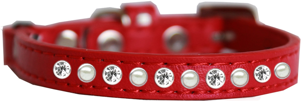 Pearl and Clear Jewel Cat safety collar Red Size 10